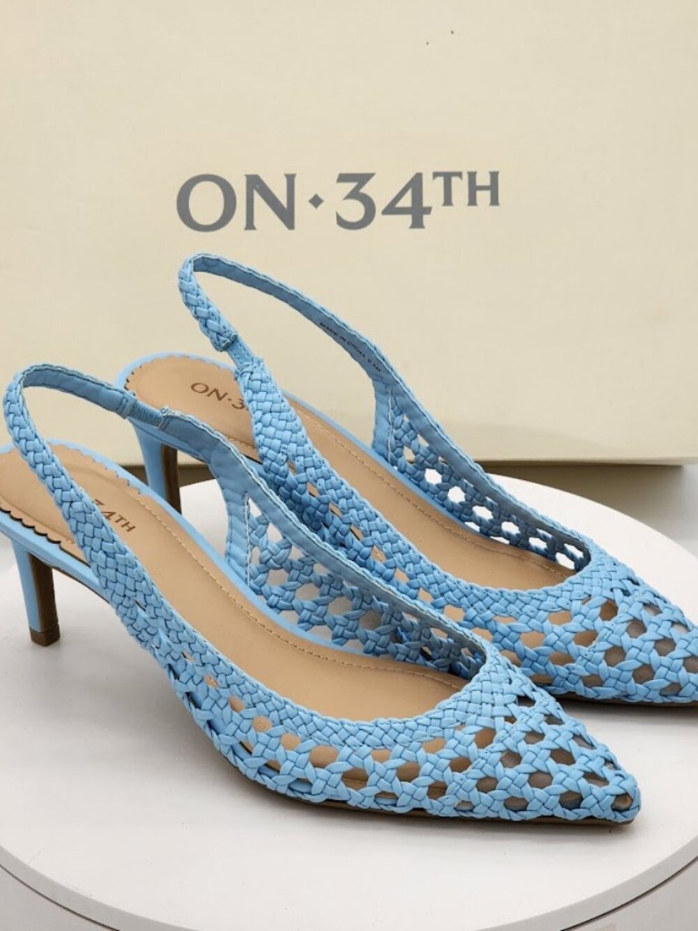 On 34th Monikaa Blue Woven Pointed Toe Slingback Pumps Women’s Size 9.5M